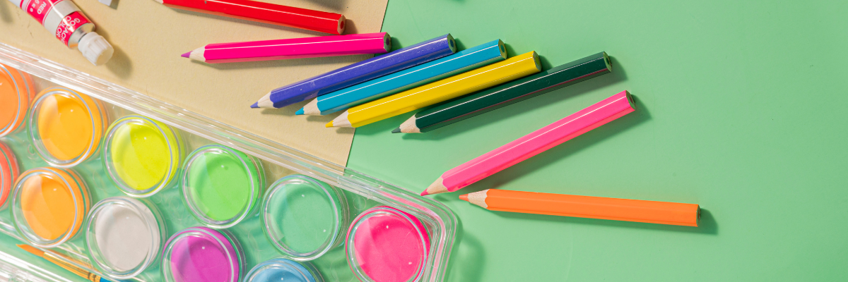 art supplies on table