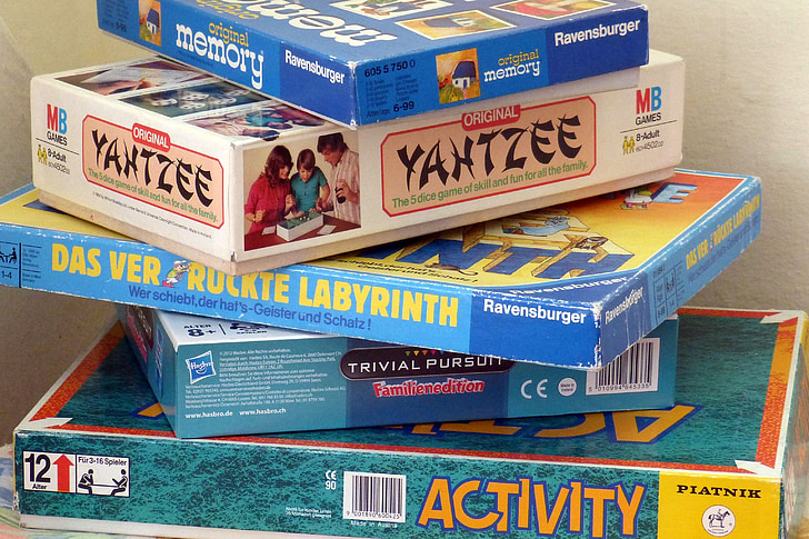 a stack of board games