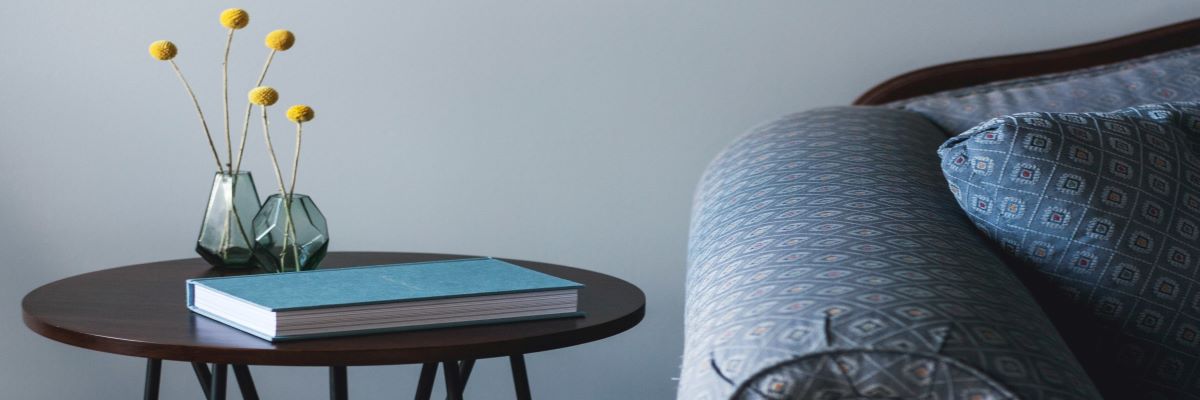 End table with book.