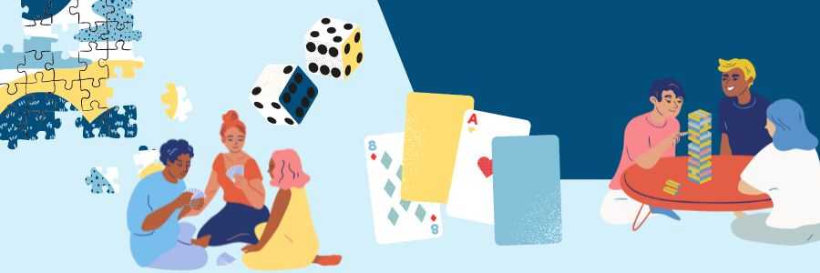 A collection of activities are featured against a blue background