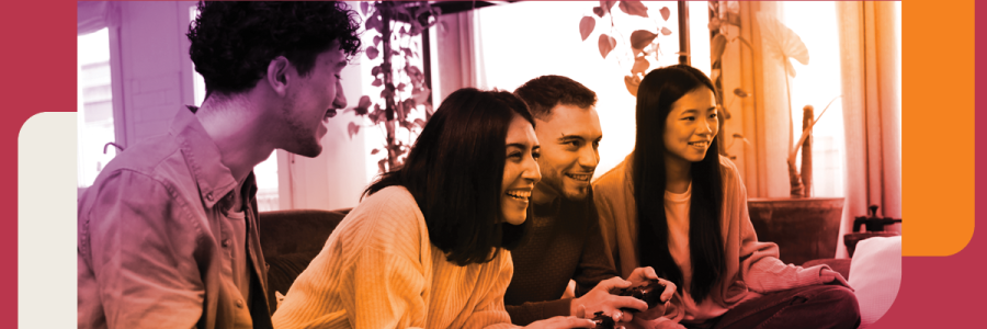 Adults playing video games. Adults playing video games.