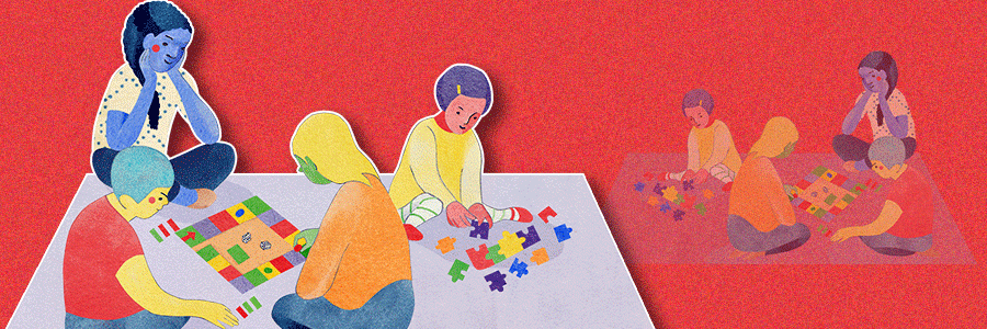 children playing board games / des enfants jouent aux jeux de société