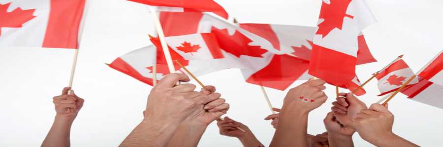 Immigration, Refugees and Citizenship Canada Ceremony People holding small Canadian flags