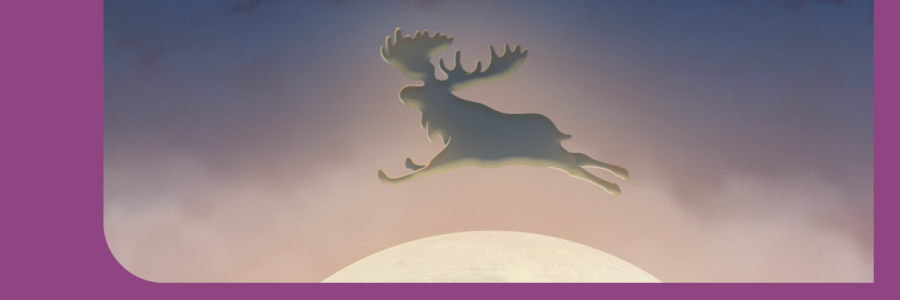 A moose leaps over the moon