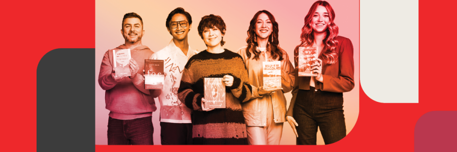 People holding up books