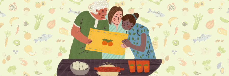 Three people cooking together.