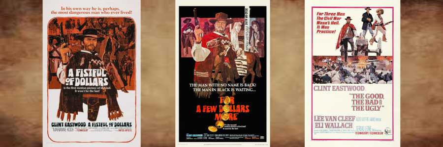 webcard with posters for the Dollars trilogy