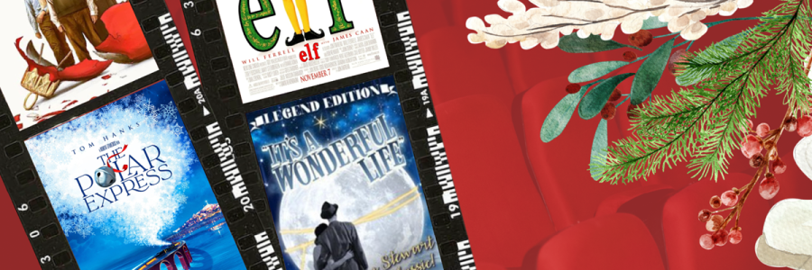 Christmas films cover art with pine boughs