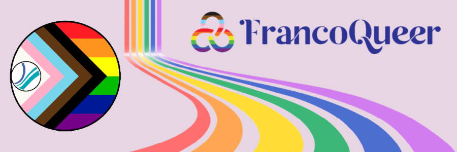 Image of the progress flag with the OPL and FrancoQueer logos