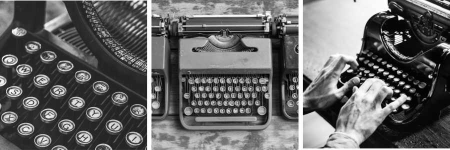 Black and white images of vintage typewriters Black and white images of vintage typewriters