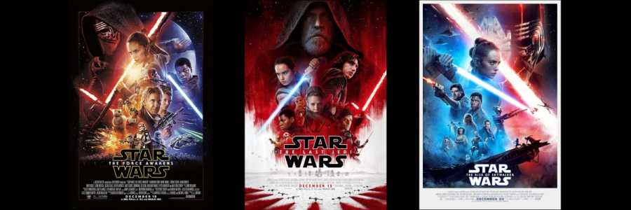 webcard with the posters for the entire sequel trilogy