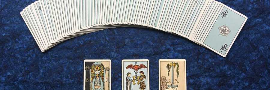 Deck of tarot cards spread on a table