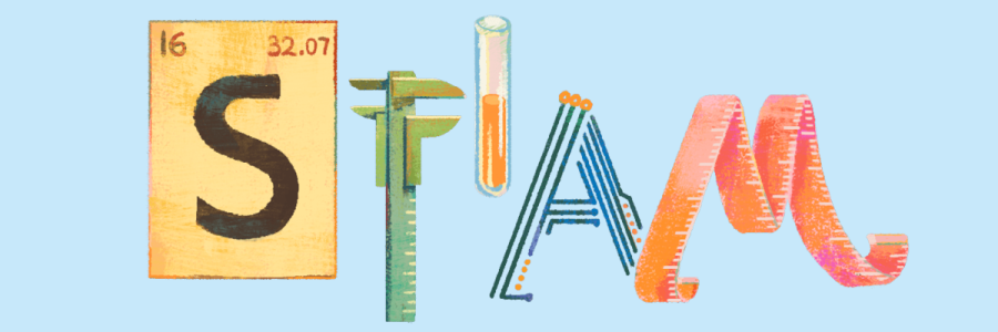 Un illustration de l'acronyme STIAM est écrit utilisant des instruments scientifiques.