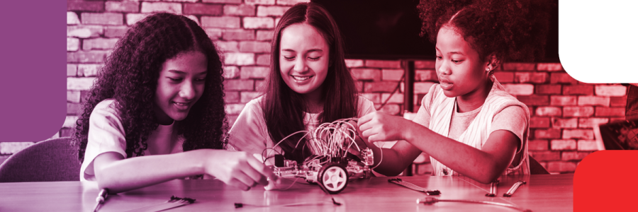 three children using robot technology
