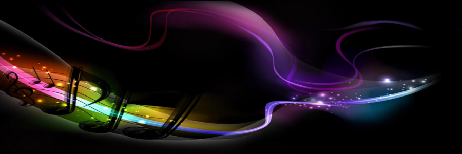 Musical notes floating on black background