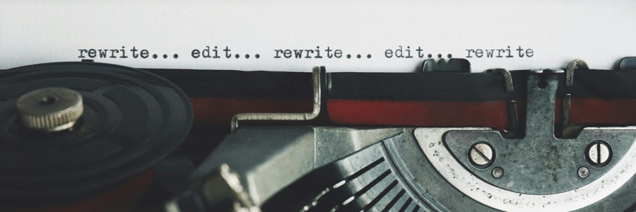 typewriter text "right . . . rewrite . . ." repeated