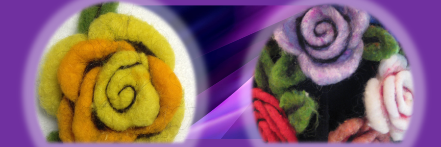 Felt roses on purple backgrouned