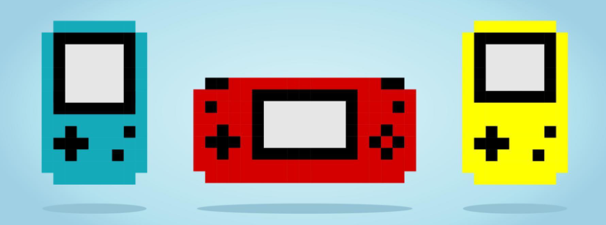 pixel art of some video game consoles